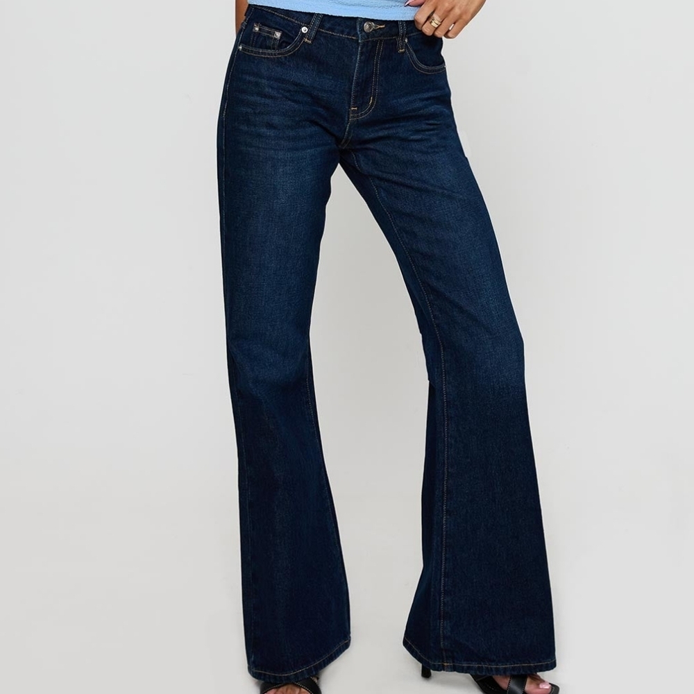 PP-DNM Princess Polly Rearview Flare Low-Rise Dark Denim Jeans Women's 8 NWT